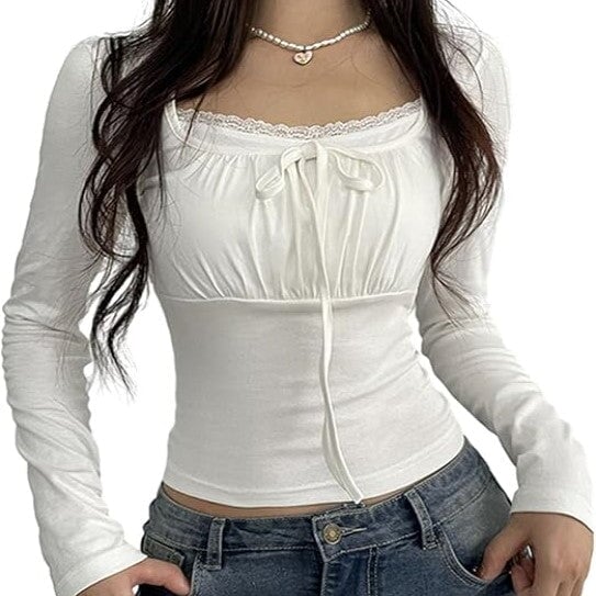 kawaiies-softtoys-plushies-kawaii-plush-White Harajuku Laced Women's Long Sleeve Top Tops 