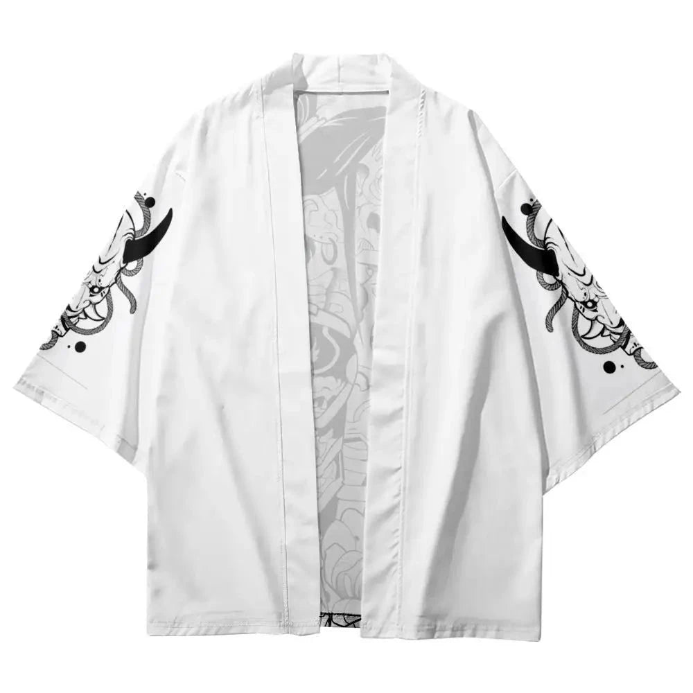 kawaiies-softtoys-plushies-kawaii-plush-White Japanese-themed Skeleton Samurai Print Unisex Kimono Kimono 