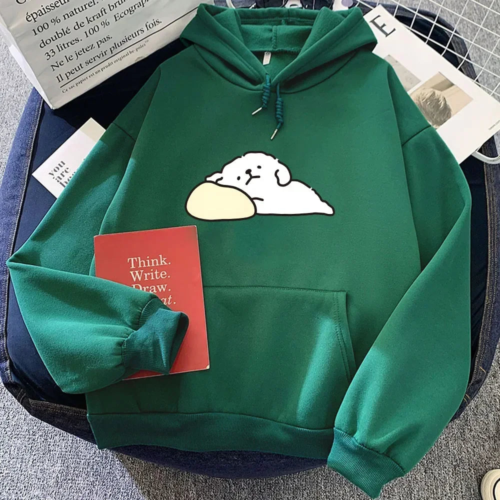 kawaiies-softtoys-plushies-kawaii-plush-White Mochi Luckie the Dog Unisex Hoodie Apparel Dark Green XXXL 