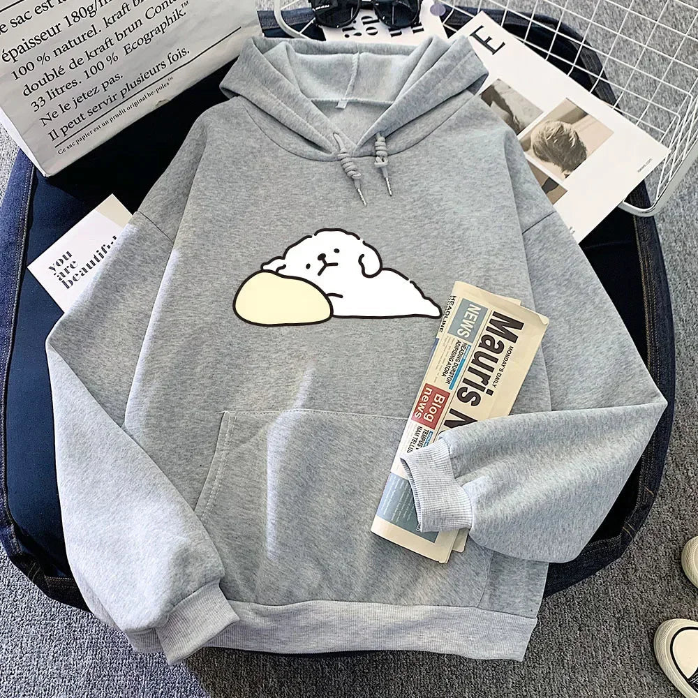 kawaiies-softtoys-plushies-kawaii-plush-White Mochi Luckie the Dog Unisex Hoodie Apparel Gray XXXL 