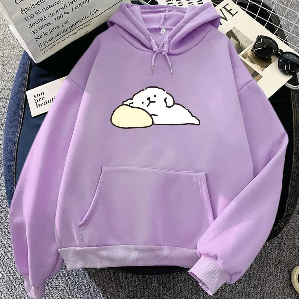 kawaiies-softtoys-plushies-kawaii-plush-White Mochi Luckie the Dog Unisex Hoodie Apparel Light Purple XXXL 