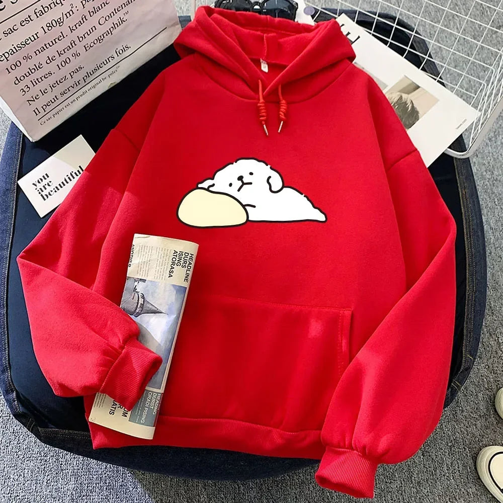 kawaiies-softtoys-plushies-kawaii-plush-White Mochi Luckie the Dog Unisex Hoodie Apparel Red XXXL 