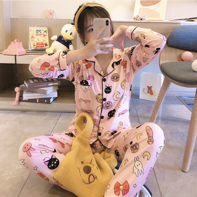 wenkbrauw wasmiddel Dubbelzinnigheid 2 Piece Suit Spring Summer Women Sleepwear Pajamas Set – Kawaiies