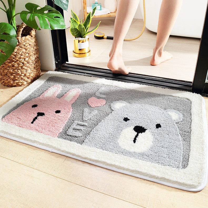 Cute Rabbit Tufted Doormat Bath Mat Soft Plush Fluffy Carpet Kids Bedroom  Decor Rug Anti-slip Absorbent Square Bathroom Mats