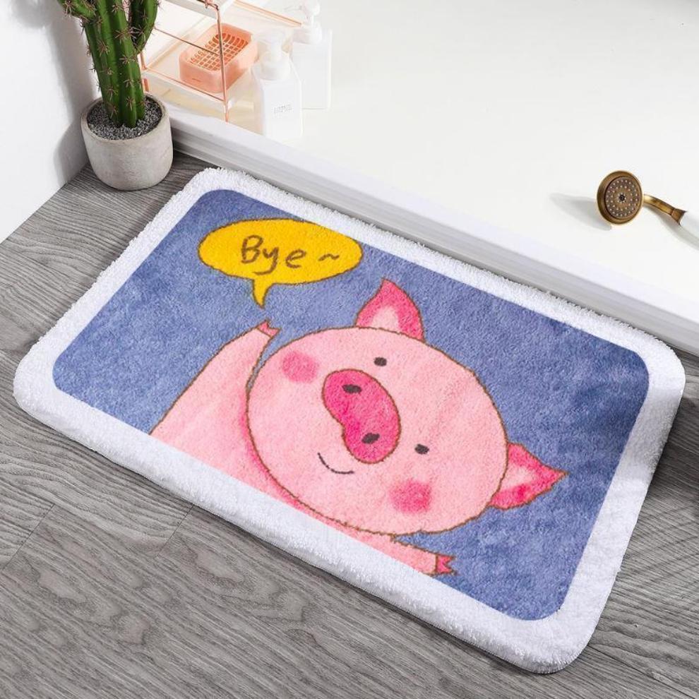 Inyahome Cute Bathroom Mats for Kids Non-Slip Soft Pink Rabbit Bath Rugs  Thick Microfiber Kawaii Animal Rugs коврик для ванной