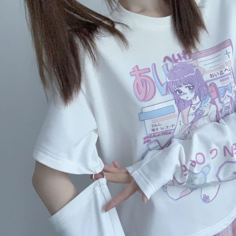 Japanese Anime Kawaii Bunny Ears Headset Usagi Time Mens and Womens Short  Sleeve T-Shirt (Purple, S-XXL) 