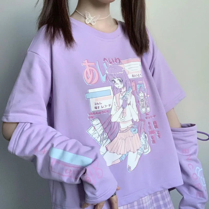 Anime Purple White Black E-girl Shooter Graphic Harajuku T Shirt