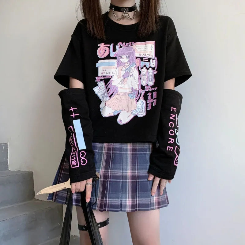 Round Anime T Shirt, Half Sleeves, Printed