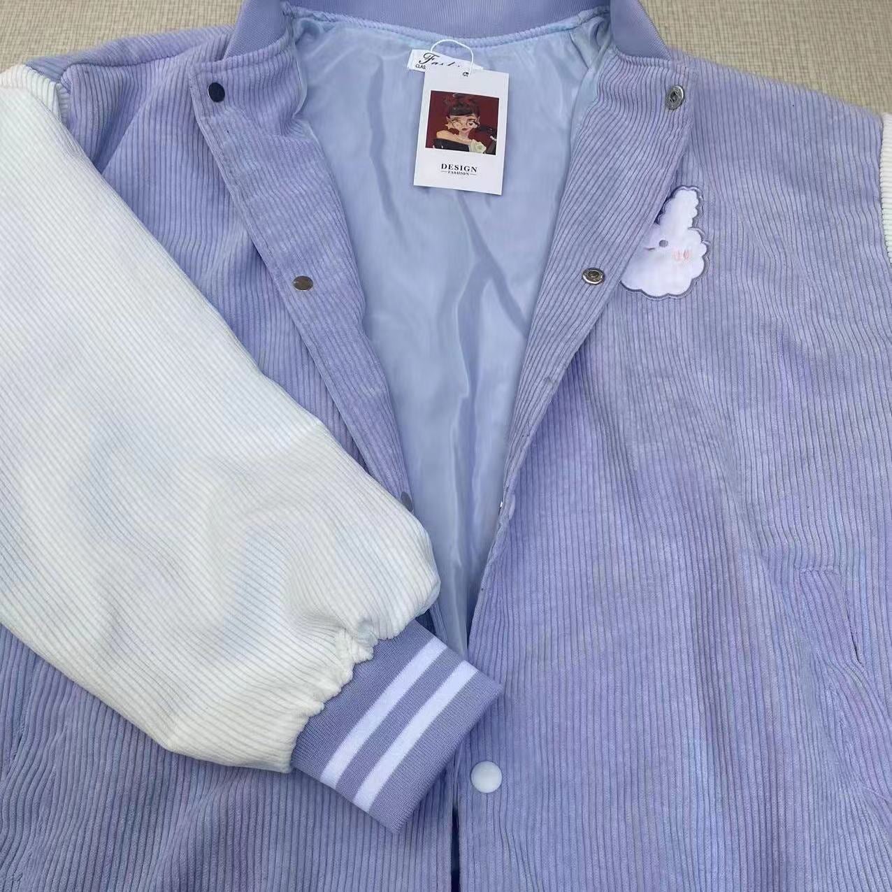 Baby Blue Bear Striped Women's Varsity Jacket – Kawaiies