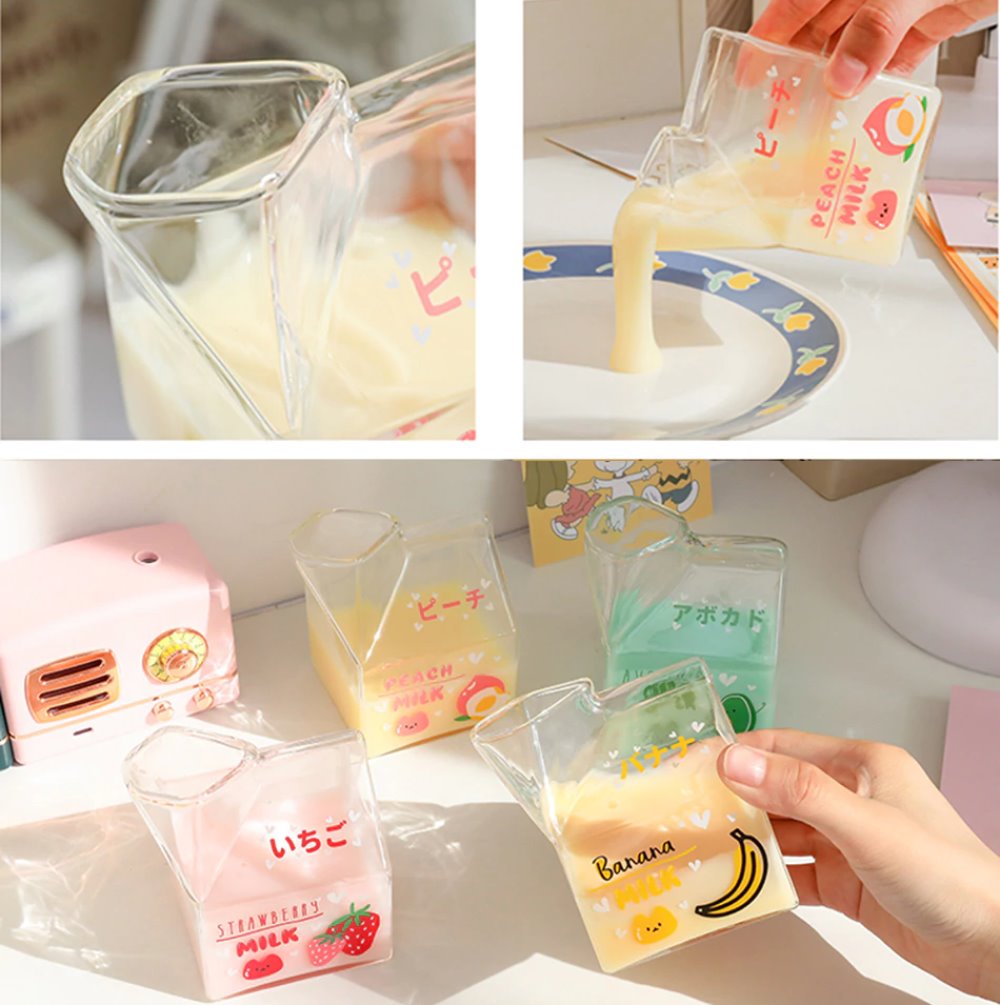 Mini Milk Carton-Shaped BPA-Free Plastic Cups with Lids & Straws