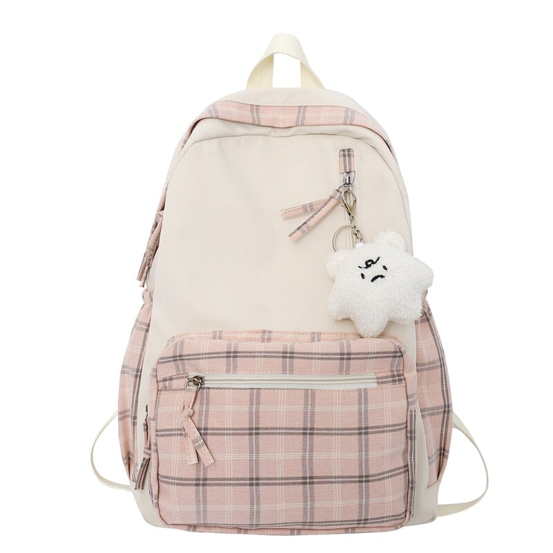 Cute Plaid Two-Tone Pastel Backpack - Kawaiies - Adorable - Cute - Plushies - Plush - Kawaii