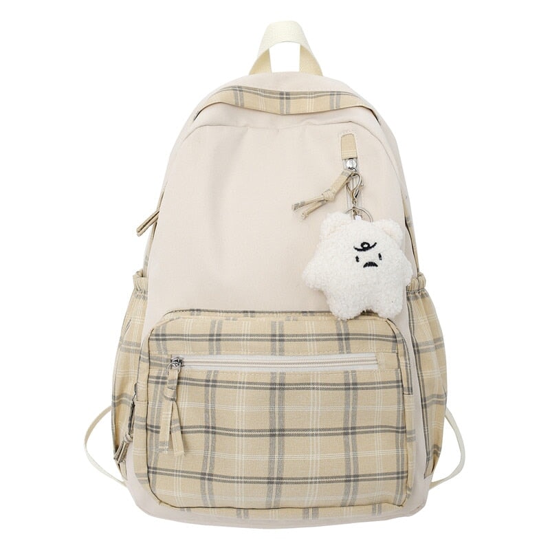 Kawaii Plaid Furry Bagpack Checkered Mini Fluffy Backpack For
