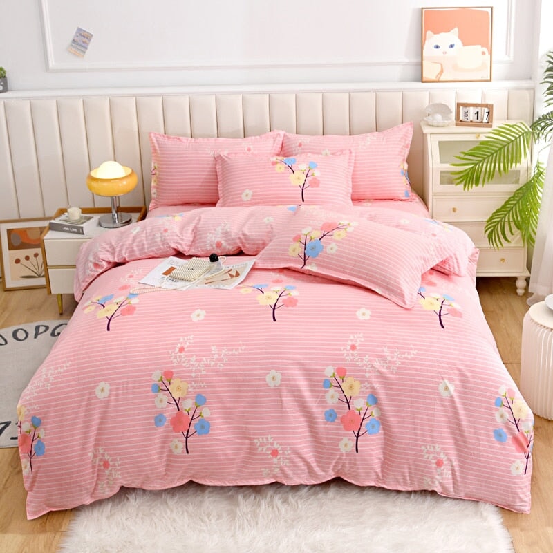 Elegant Blue Pink Floral Bedding Set Collection – Kawaiies