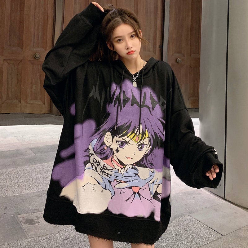 harajuku aesthetic shark anime hoodie woman korean kawaii crewneck