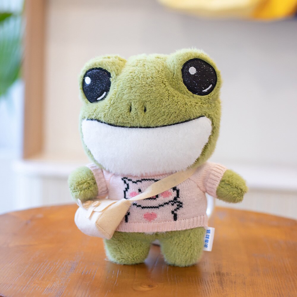 Cute Plush Big Eyes Frog Toy Plush Animals Stuffed Soft Frog Wear Sweater