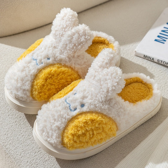 Cute Fluffy Slippers - Plush - 4 Colors Available - White - Yellow