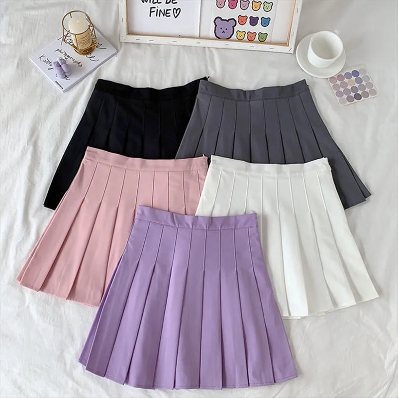 High waist pleated skirt kawaii hotsell