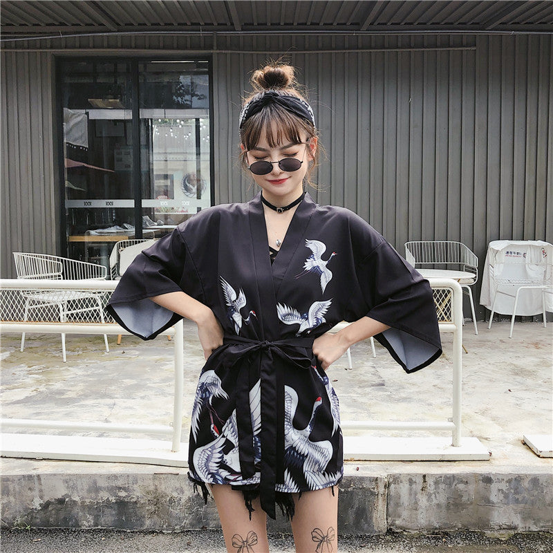 Modern Japanese Kimono Streetwear Style w/ Lace Face Mask