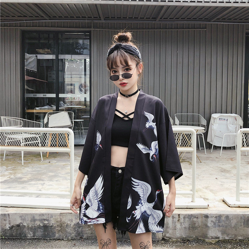 Japanese Classic Crane Design Kimono – Kawaiies