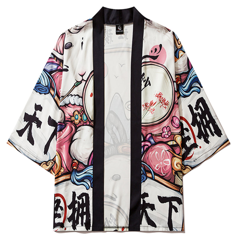 Japanese-themed Navy Pattern Black White Men's Haori Yukata Kimono Jac –  Kawaiies