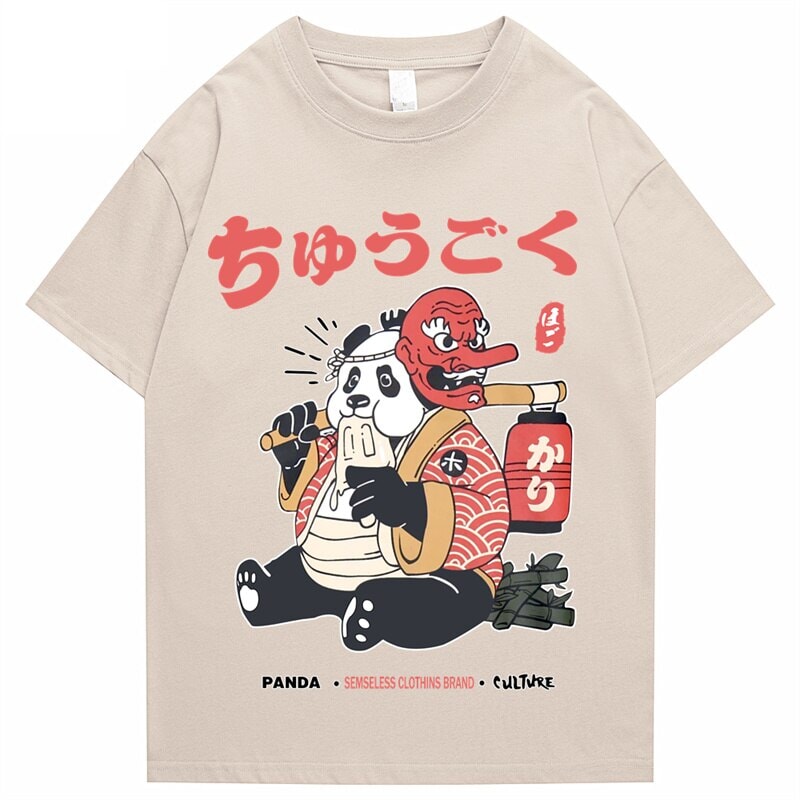 Unisex　Japanese　Fat　–　Kawaiies　Samurai　Tee　Panda　NEW