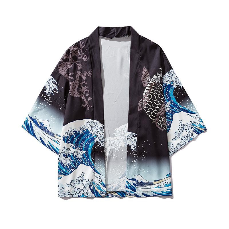 Japanese Great Wave off Kanagawa Dragons Kois Kimono – Kawaiies