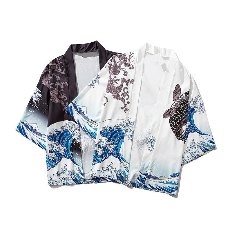 Japanese Great Wave off Kanagawa Dragons Kois Kimono – Kawaiies