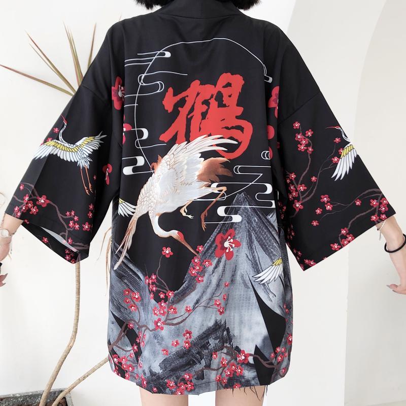 Japanese Red Crowned Crane Sakura Kimono Cardigan – Kawaiies