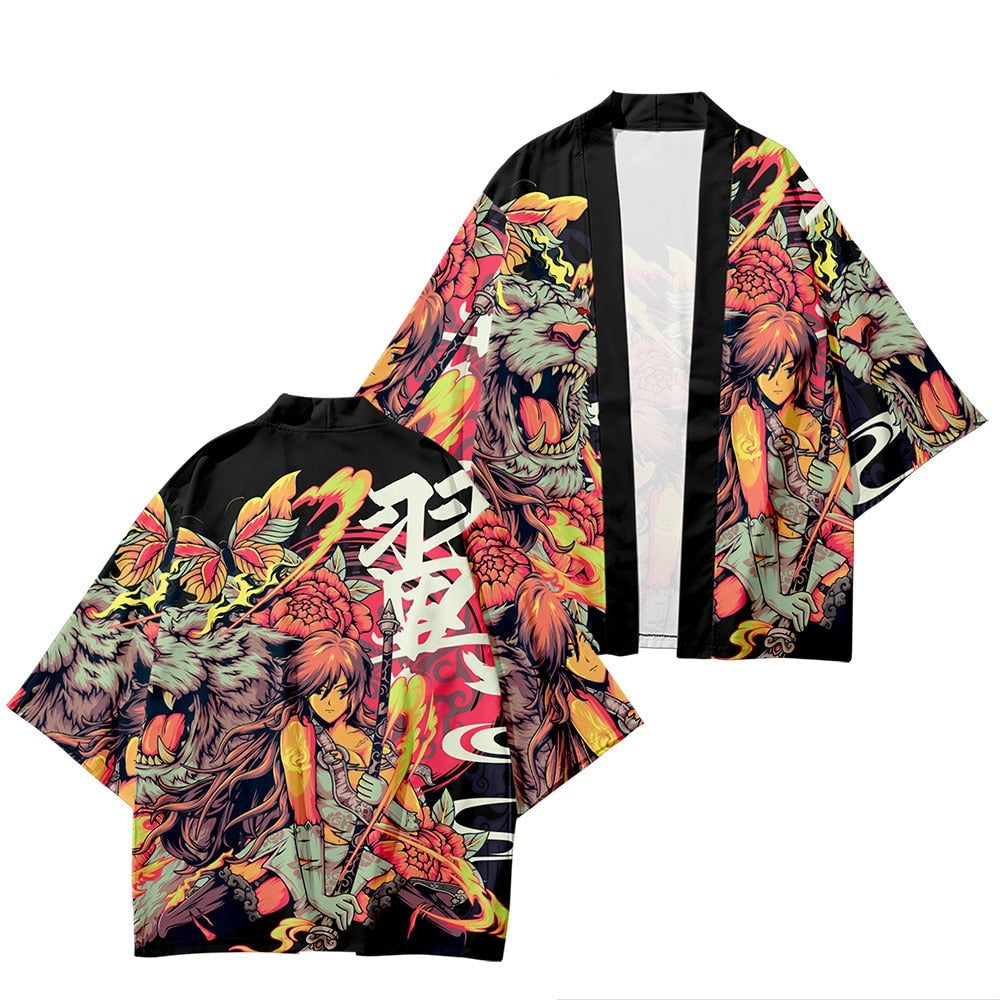 Japanese Wolf Girl and Dragons Unisex Kimono – Kawaiies