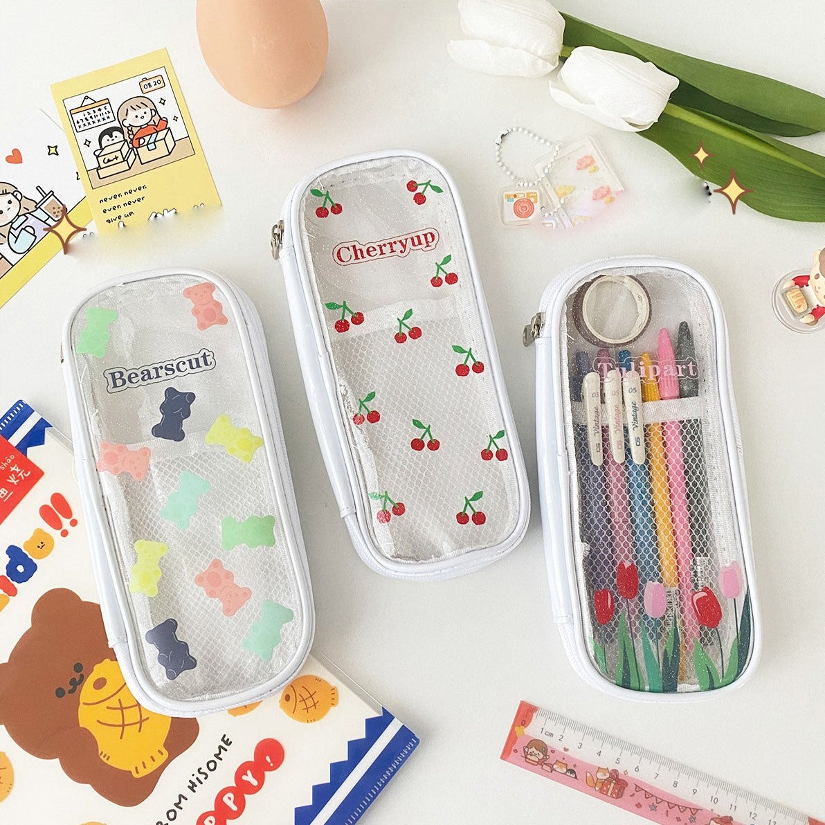Kawaii Pencil Case Aesthetic Cute Pencil Case for Girls Clear