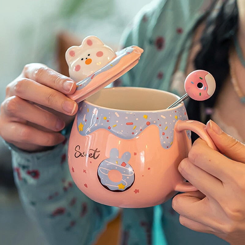 Cartoon Kitten Coffee Mug, Ceramic Coffee Cups, Cute Kawaii Cat