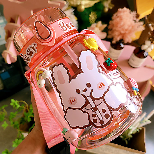 Cute Water Bottle with Bunny Ears and a Straw - Kuru Store