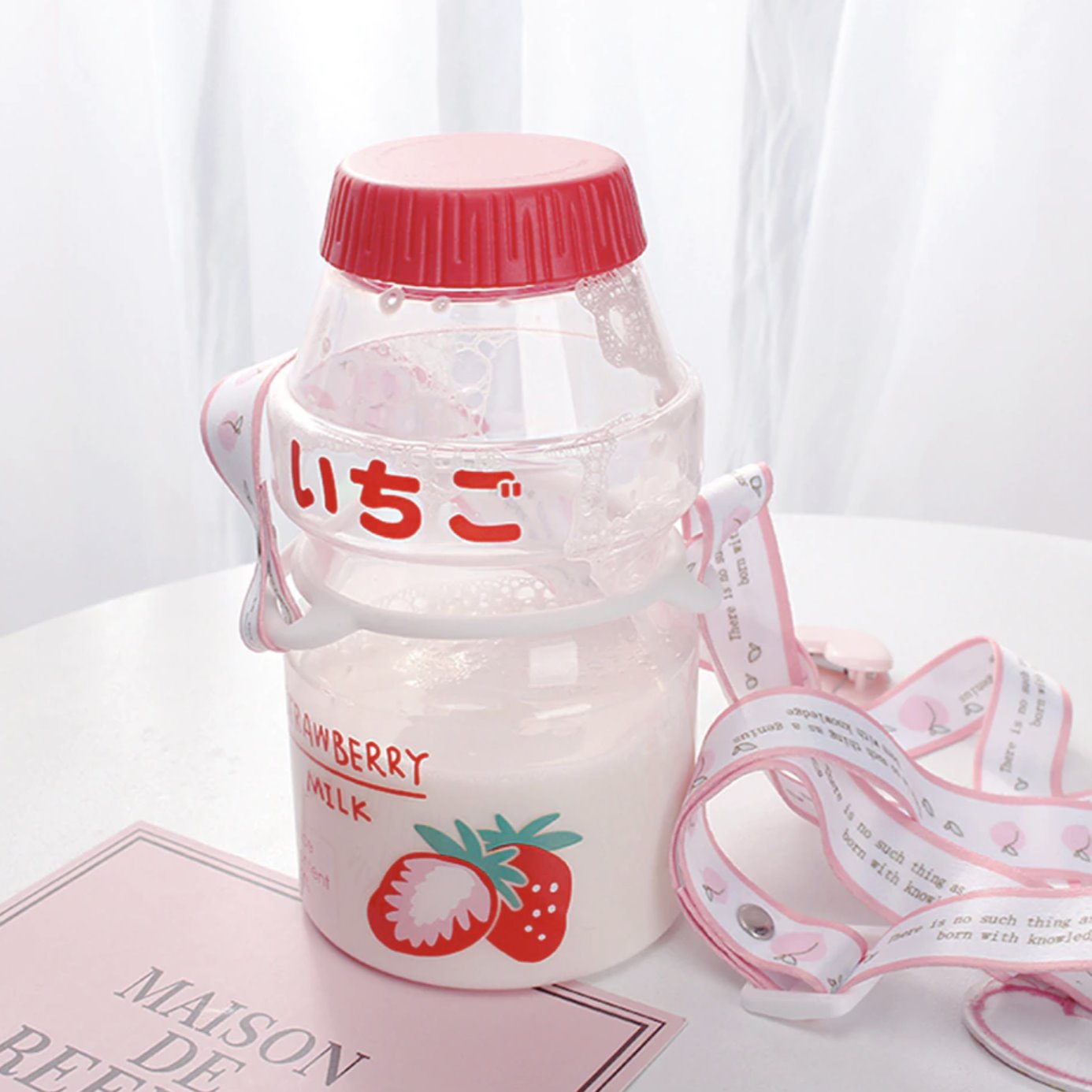 Kawaii Bear White Pink Rectangle Plastic Bottle With 3D Sticker
