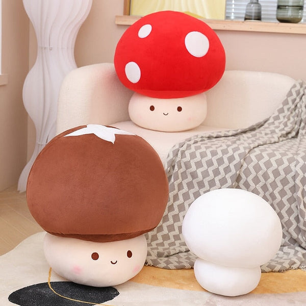 Kawaii Food Snack Plush Pillow Stuffed Brown Chestnut Matcha Biscuit Red  Mushroom Pink Ice Cream Toy Emotional Face Home Decor