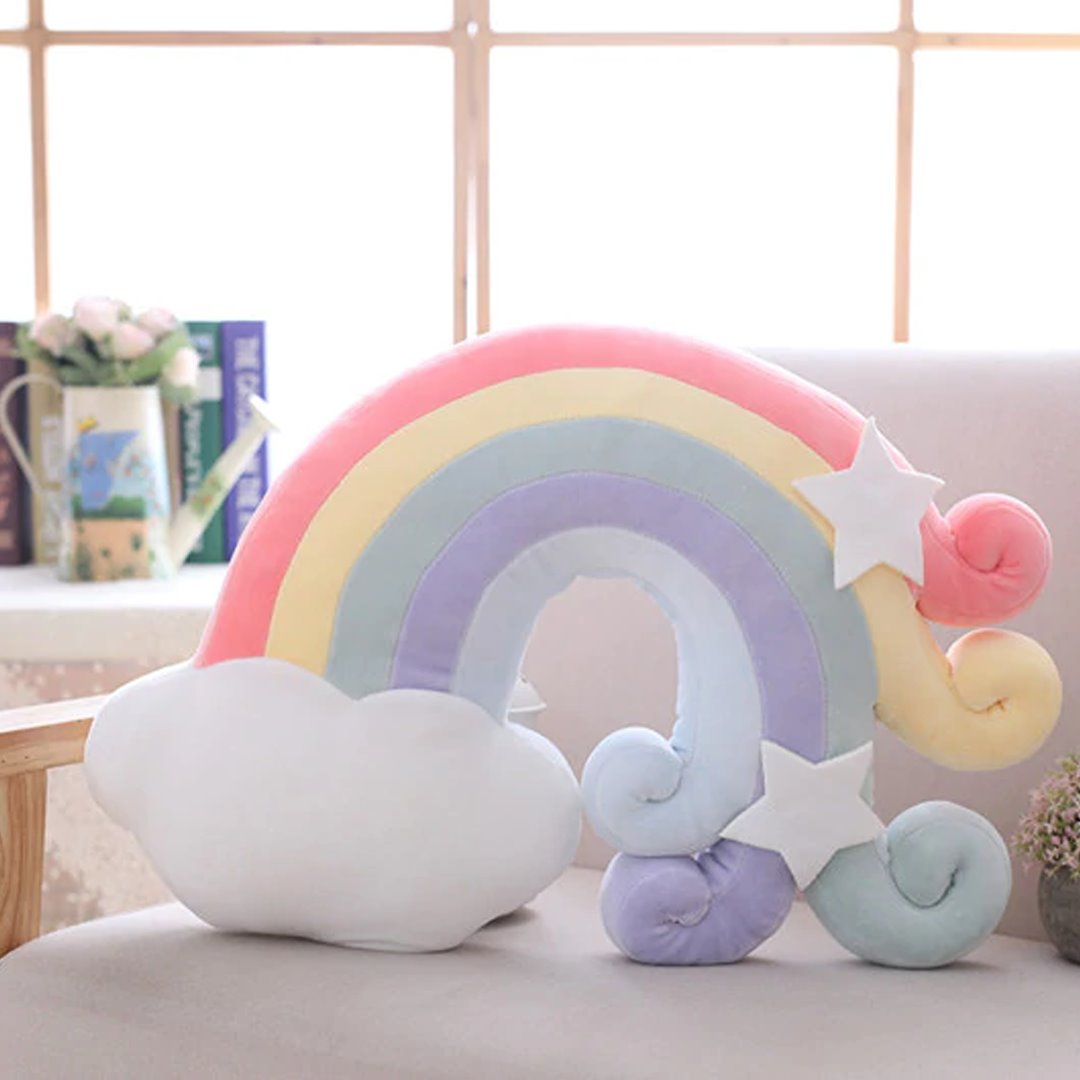 Kawaii Rainbow Cloud Shaped Plush Throw Pillow Cute Weather