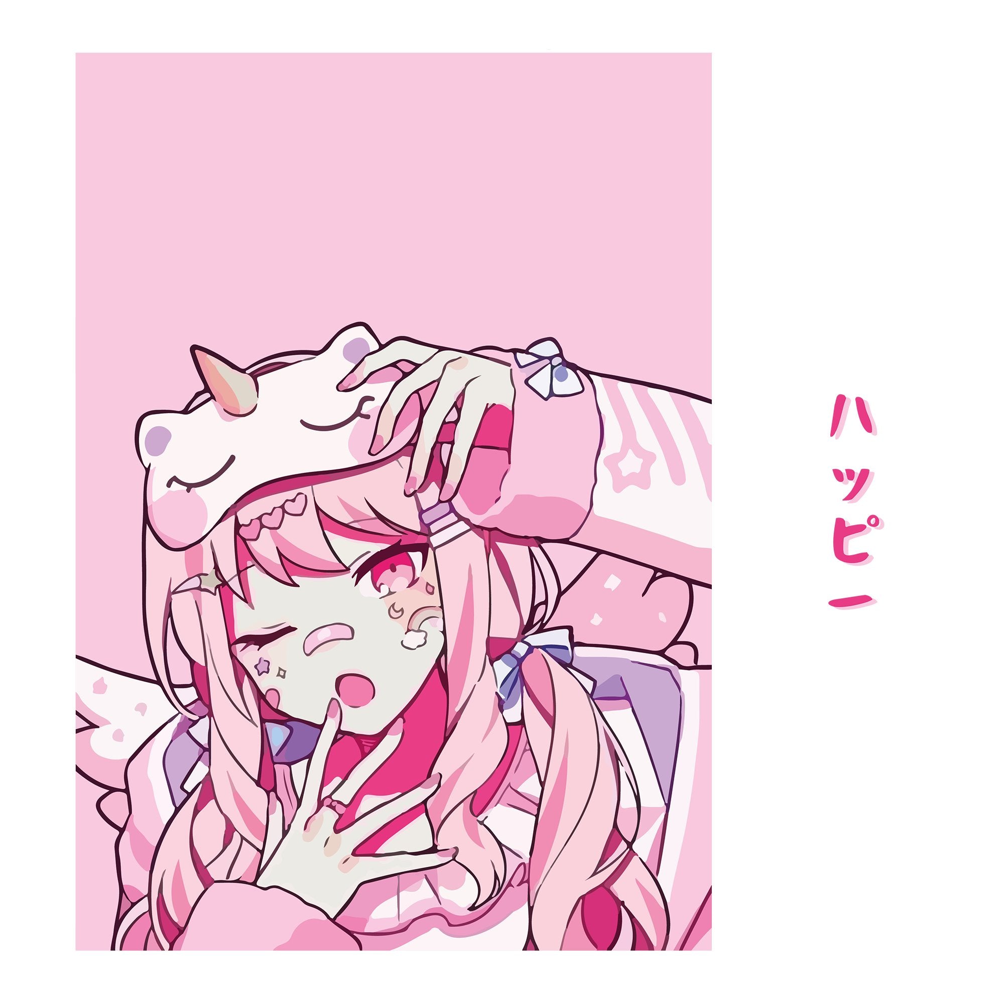 A cute anime girl with pink hair, with a backpack and a magic wand in her  hand on a pink background. 19133008 Vector Art at Vecteezy