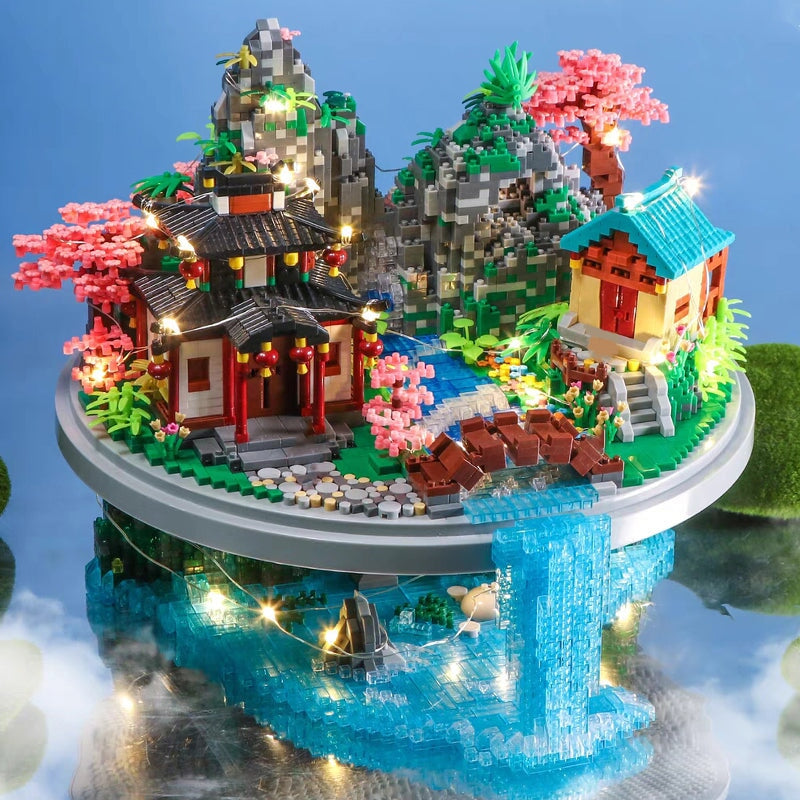 Romantic Mountain Lodge Sakura Waterfall Nano Building Block