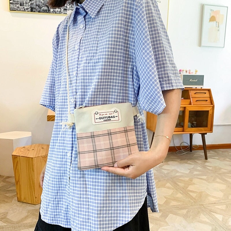 Blue plaid baguette bag hot sale