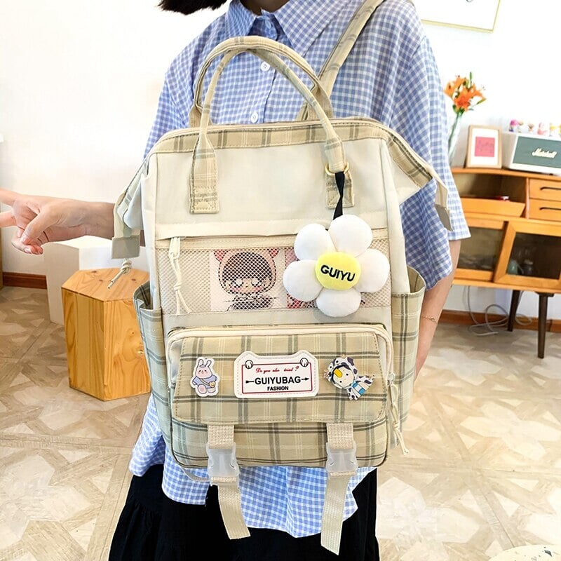 Kawaii Plaid Korea Style Canvas Backpack  Womens backpack, Plaid backpack,  School bags