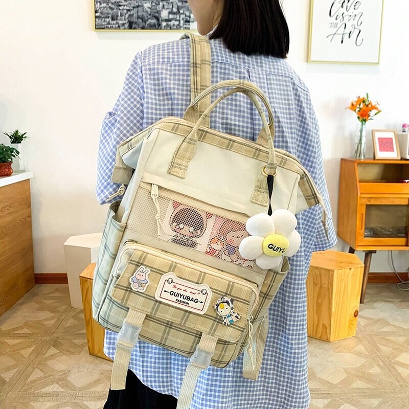 kawaiies-softtoys-plushies-kawaii-plush-Set of 5 Kawaii Plaid Backpack Bag Collection Bag 