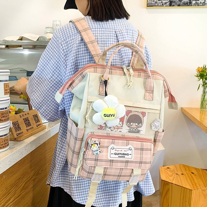 Set of 5 Kawaii Plaid Backpack Bag Collection Kawaiies