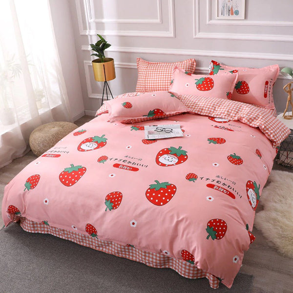 Dreaming Strawberry Kawaii Bedding Set with Bed Sheet – Kawaiies